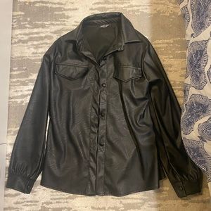 Oversize black faux leather jacket from Nasty Gal, worn once
